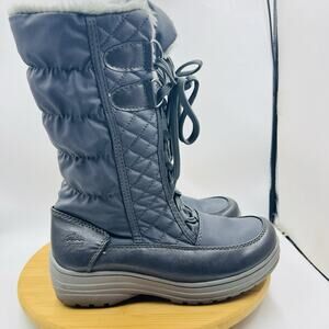 Totes Corina Womens Lace Up Faux Fur Lined Snow Boots Sz 7 Gray Side Zip Winter